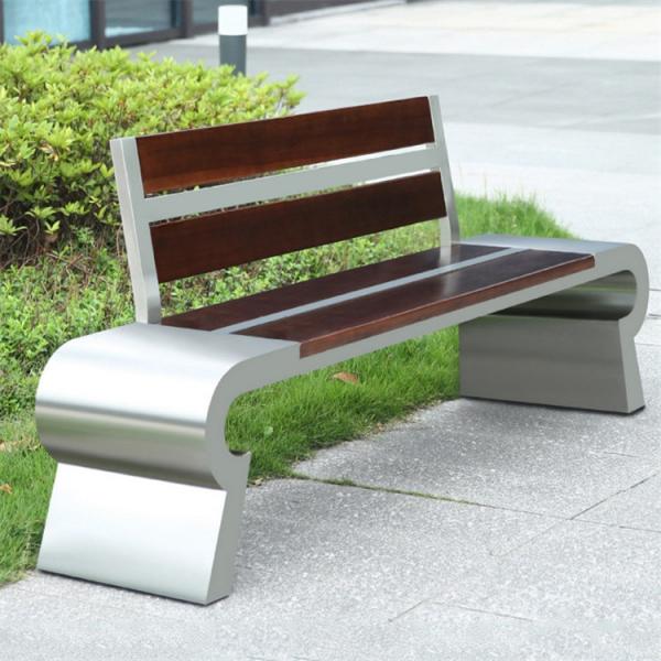 Quality Backrest Wooden Metal Garden Bench WPC Stainless Steel Outdoor Bench Seat for sale