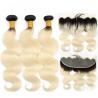 China Enropean Virgin Human Hair Extensions 13 X 6 Lace Frontal 1B / 613 Color factory