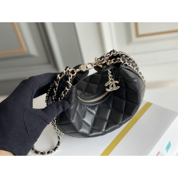 Quality Black Chain Mini Sling Bag Branded Chanel Hobo Handbag Calfskin Leather for sale