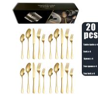 China 30 Pieces Gold Silverware Set Glossy Gold Metal Forks For Family Gatherings factory