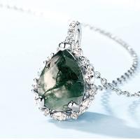 China Natural Moss Agate 925 Sterling Silver Pendant Necklace For Birthday Green Gems Engagement Wedding Jewelry Gift for sale