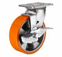 China 8 inch Orange color Swivel aluminium core PU wheel for heavy duty caster factory