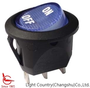Quality Lamp Rocker Switch, RC, Round, Blue LED, ON-OFF printed, 3 terminals, 15A 125V. for sale