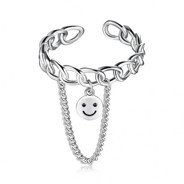 Quality 0.08CM 1.7g Sterling Silver Jewelry Rings Unisex Festival Smiling Face Ring for sale
