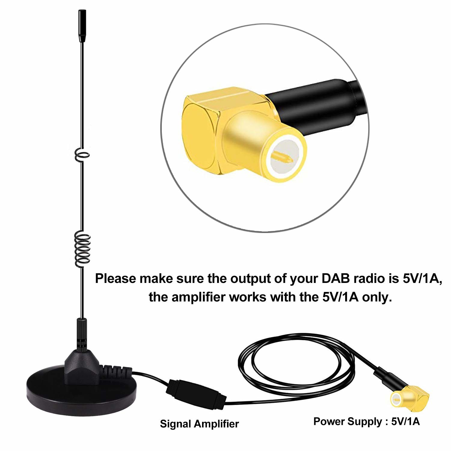 China MCX Magnetic Radio Antenna Combined Vehicle Mounted AM/FM DAB Screw Thread factory