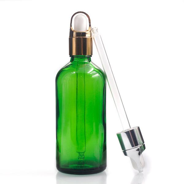Quality 100ml Green Round Oil Dropper Glass Bottle Screen Printing Hot Stamping for sale