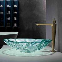 China Clear Bathroom Glass Wash Basin Green Color Latest Style OEM factory