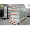 China White Color Supermarket Steel Racks Glass Shelf Advertising Upright factory