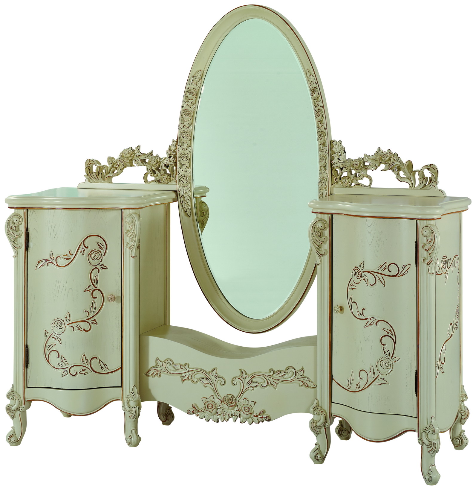 China Fancy white Dressing Table with Mirror, Antique French Style Luxury Wooden Dresser factory