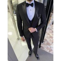 Quality Men'S 3pc Tuxedo Suit Hanover Black Slim Fit Peak Lapel Tuxedo for sale