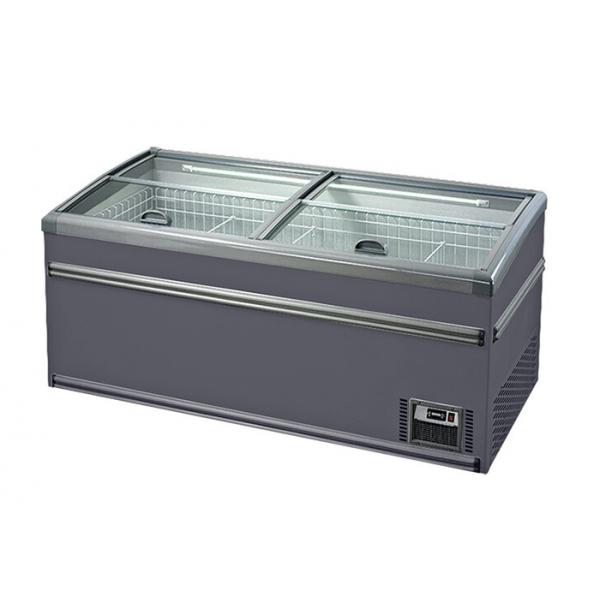 Quality Low E Glass Door Chest Island Commercial Display Freezer For Fish 650w for sale