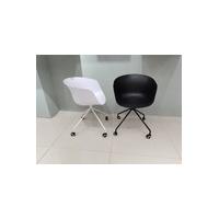 China Rounded Corners Plastic Rolling Office Chair 54.5cm White Plastic Desk Chair With Wheels for sale