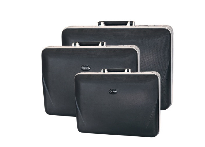 China 3 Pcs ABS Black Leather Briefcase Bag With 2 Side Button Lock And 1 Middle Combination Lock factory