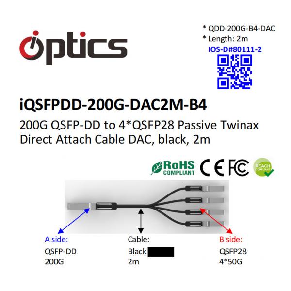 Quality 200G QSFPDD to 4x50G QSFP28 Breakout DAC(Direct Attach Cable) Cables (Passive) for sale