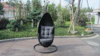 China Stock Discount Rattan Furniture Black Rattan Hanging Swing Chair With Grey Cushion factory