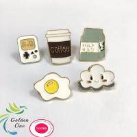 China Custom Trendy Logo Design Brooches Soft Enamel Lapel Pins Cute Word Book Milk Clouds Coffee Pin For Girl factory