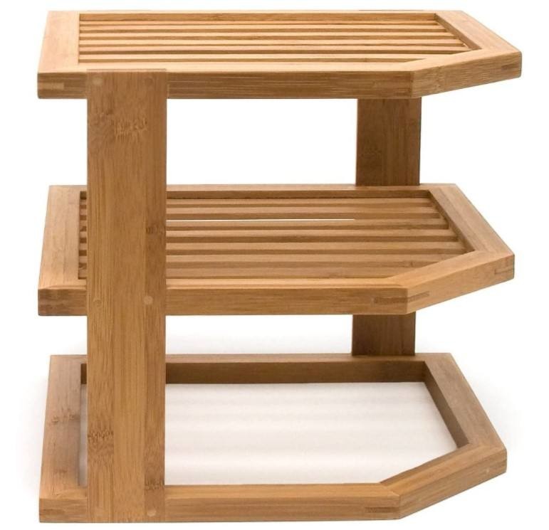 Quality 3 Tier Drainer Drying Wooden Dish Rack For Plate Bamboo Kitchen Corner Organizer for sale