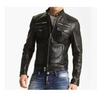 China Fashionable Zipper Mens Reflective Jacket / Thick Short Black Leather Coat factory