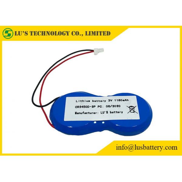 Quality 3.0v 1200mah Lithium Coin Battery 65mm Wires CR2450 With JST Connector for sale