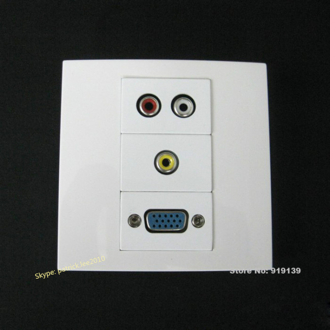 China Standard Size 86x86mm VGA AV Audio + Video Wall Connector Electrical Plugs White Color factory