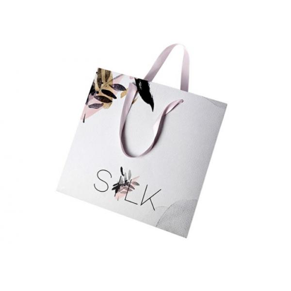 Quality Offset Printing White Paper Shopping Bags With Matt / Glossy Lamination Surface Handling for sale