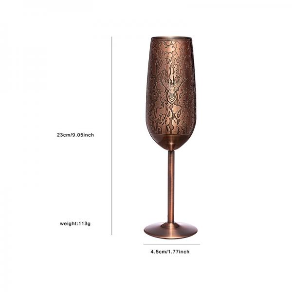 Quality Unbreakable Stainless Steel Champagne Glasses 200ml Copper Baroque Style Wine for sale