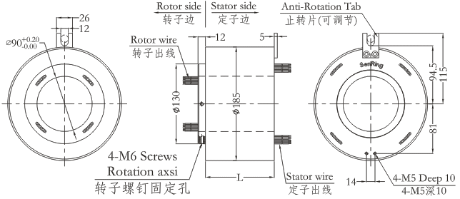 h90185 series H90185 Series(Hollow Shaft)Through Hole Slip Ring slip ring Drawing 