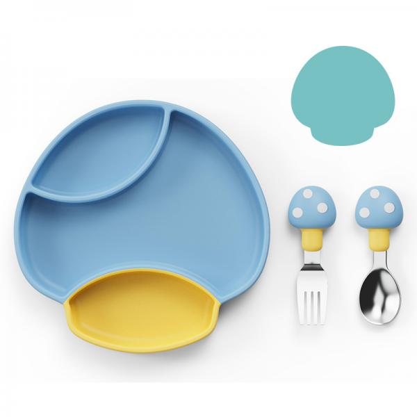 Quality Navy Blue 4pcs Baby Silicone Feeding Set Childrens Silicone Plates for sale