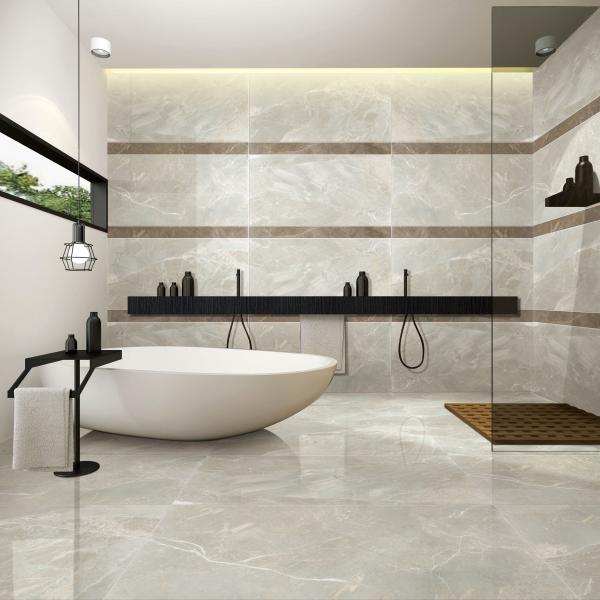 Quality Light Grey Stone Look Bathroom Tiles , Porcelain Tile Flooring Anti Slip for sale