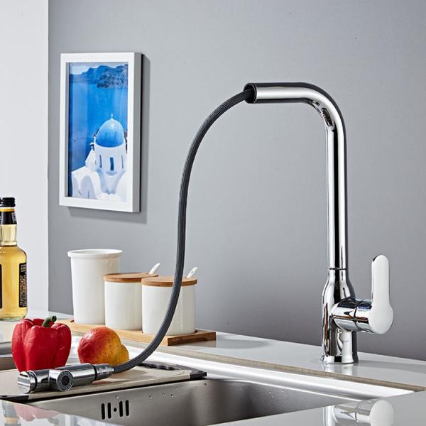 Quality Villa Apartment Single Hole Kitchen Faucet With Pull Down Sprayer Chrome Finish for sale