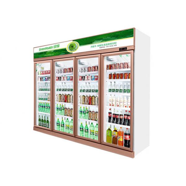 Quality 1260W Commercial Beverage Cooler , 4 Glass Door Upright Milk Beverage Display for sale