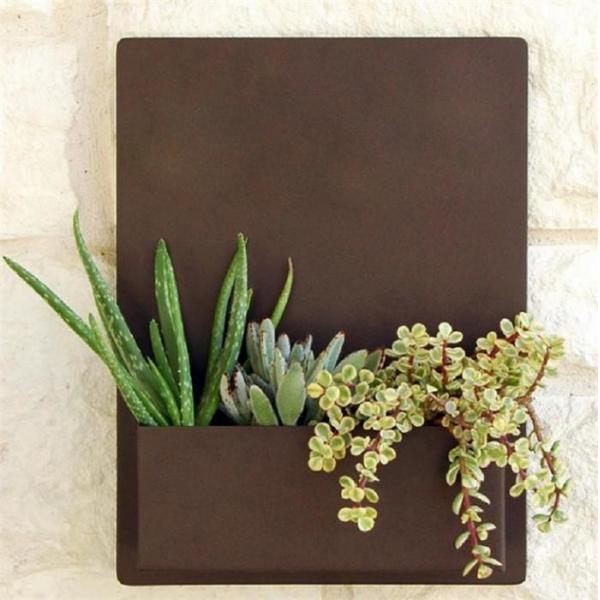 Quality Outdoor Rusty Metal Ornaments Weathering Steel Rectangle Wall Hanging Planter for sale