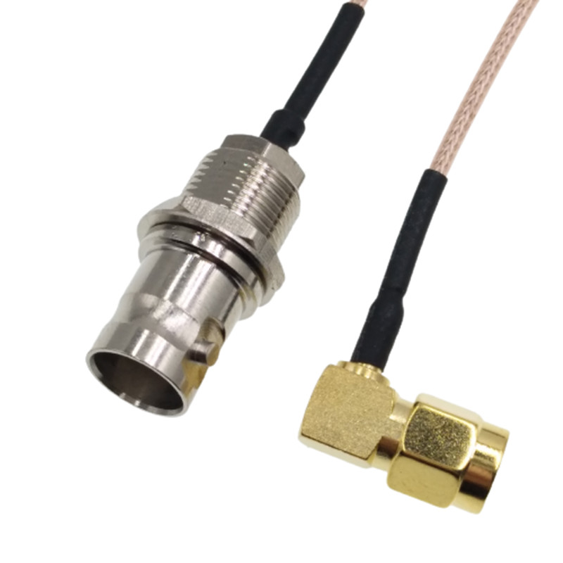 China TNC male threaded female hole to 90 degrees MCX elbow internal pin adapter cable BNC female to MCX male RF cable factory
