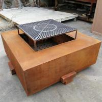 China Large Corten Steel Wood Burning Square Fire Pit Table For Outdoor Cooking for sale