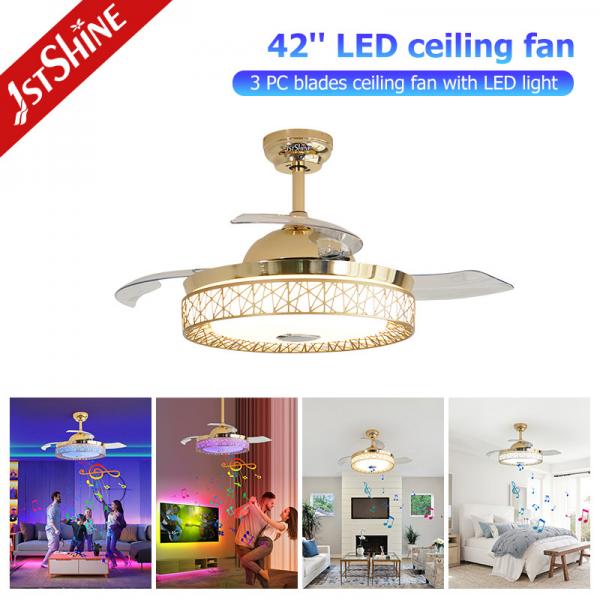 Quality RGB Ceiling Fan With Music Play Folded Blades Dc Motor Gold Body for sale