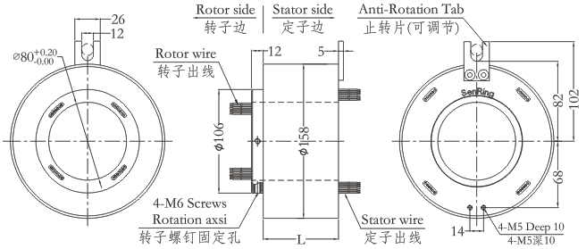 h80158 series H80158 Series(Hollow Shaft)Through Hole Slip Ring slip ring Drawing 