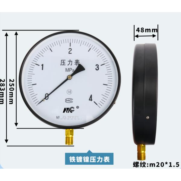 Quality Y250BF Stainless Steel Pressure Gauge 250mm Radial Direction for sale