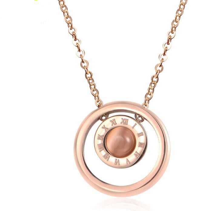 China Roman numerals Pendant Necklace Stainless Steel Jewelry Necklace Rose Gold Chain and Pendant Necklace factory