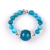 China 4mm Handmade Gemstone Beaded Ring Adjustable Blue Apatite Stone Ring For Party Daily Wearing factory