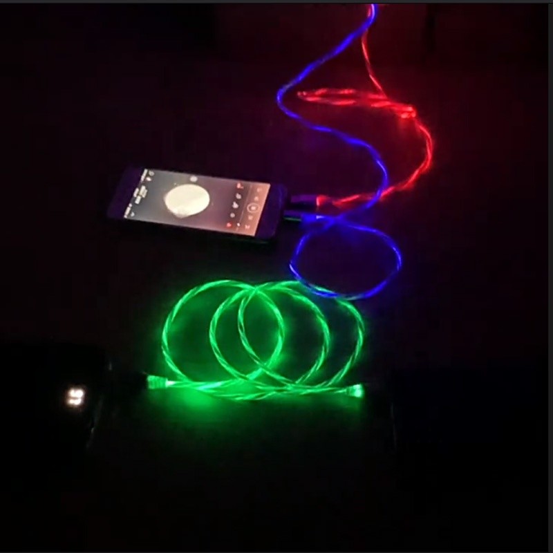 China Flashing Fast Charging USB Cable 3 In 1 Type C 3A LED Colorful factory