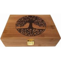 China Home Decorative Recyclable Bamboo Wood Storage Box Engraved Tree Design factory