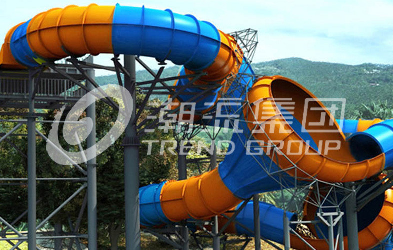 China Funny Fiberglass Water Slides Height 16m Tantrum Valley Capacity 480 Riders / h for Water Park factory