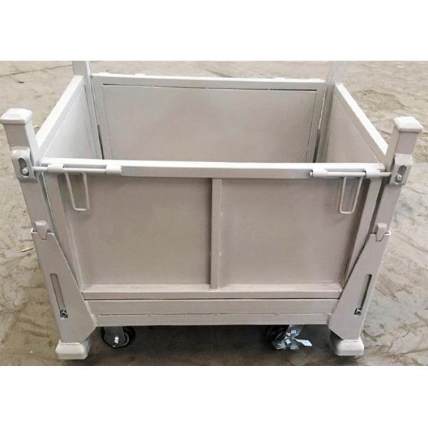 Quality 500Kg White Metal Pallet Cage Warehouse Stillages Trolley With Wheels for sale