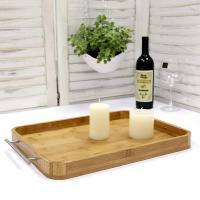 china Professional Rectangle Bamboo Serving Tray Food Tray With Stainless Steel Handle
