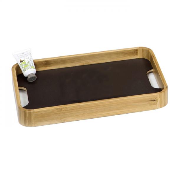 Quality Hotel Guestroom Leather Bamboo Tray Rectangle Multi use Customized for sale