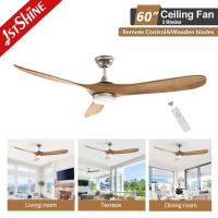 China 60 Inch Led Ceiling Fan Lamp Chandelier Combo Lighting Solid Wood Blade factory