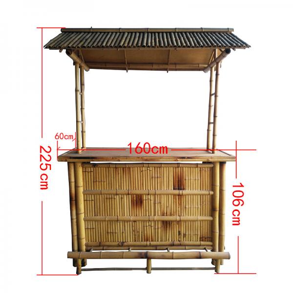 Quality 220 Cm Height Bamboo Tiki Bar With Roof 4 Pieces Bamboo Bar Stools for sale