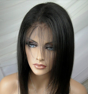 Quality Hand Tied Remy Straight Human Hair Wig 1B# / 5A Virgin Remy Hair for sale