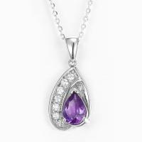Quality 8mm 10mm 925 Silver Gemstone Pendant Amethyst Sterling Silver Teardrop Necklace for sale