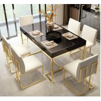 China Classic Stainless Steel Frame Marble Dining room table set 6 chairs factory
